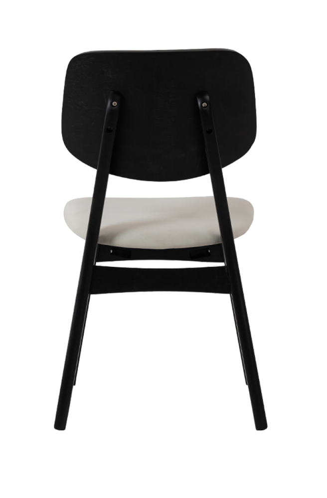 Black Rubber Wood Chair with White Seat