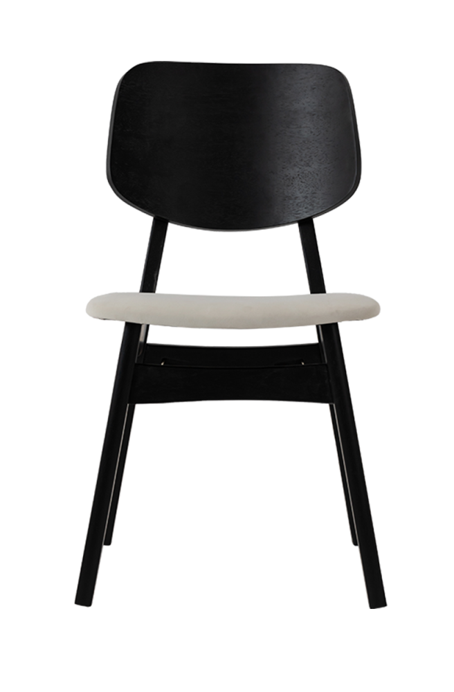 Black Rubber Wood Chair with White Seat