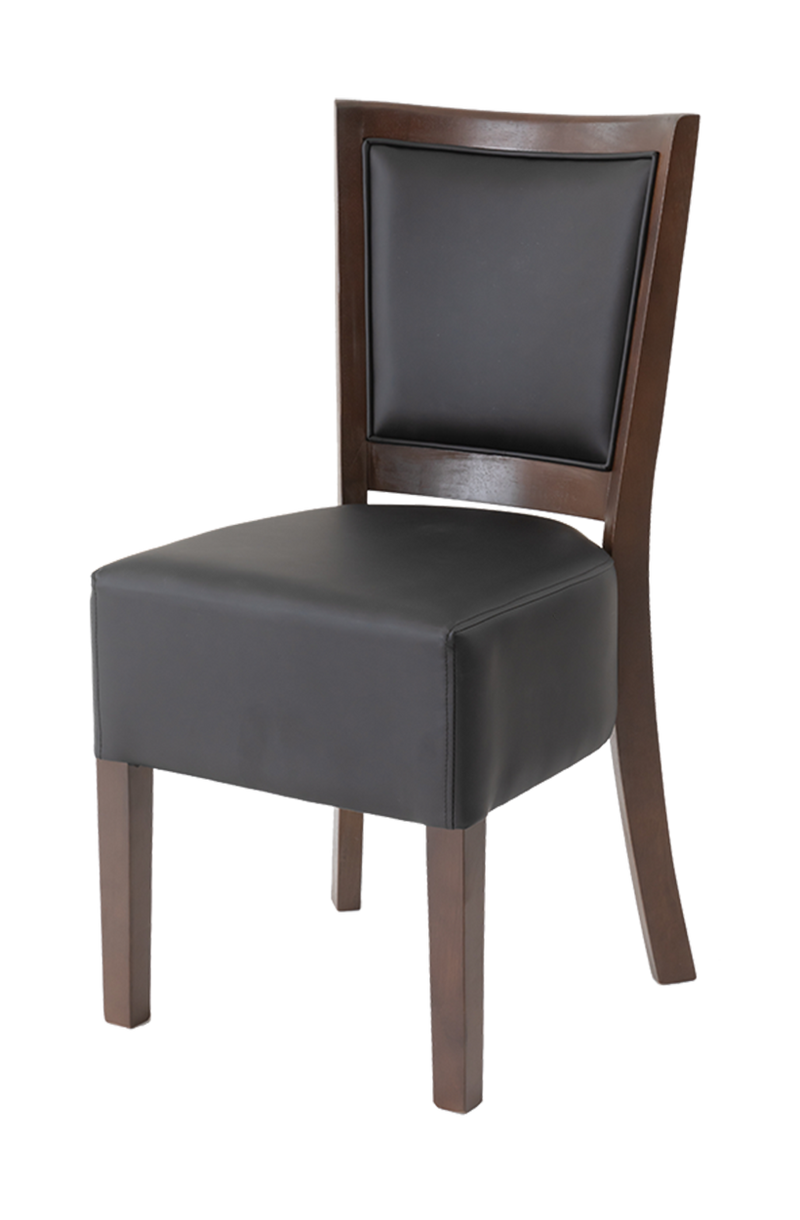 Walnut Rubber Wood Chair with Black Seat and Back