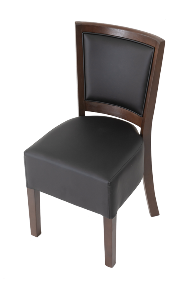 Walnut Rubber Wood Chair with Black Seat and Back