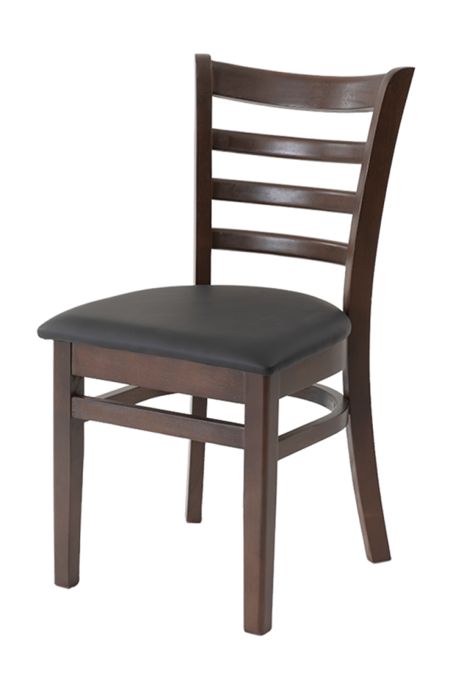 Rubber Wood Dinning Chair with Vinyl Seat of Black, Finish Walnut