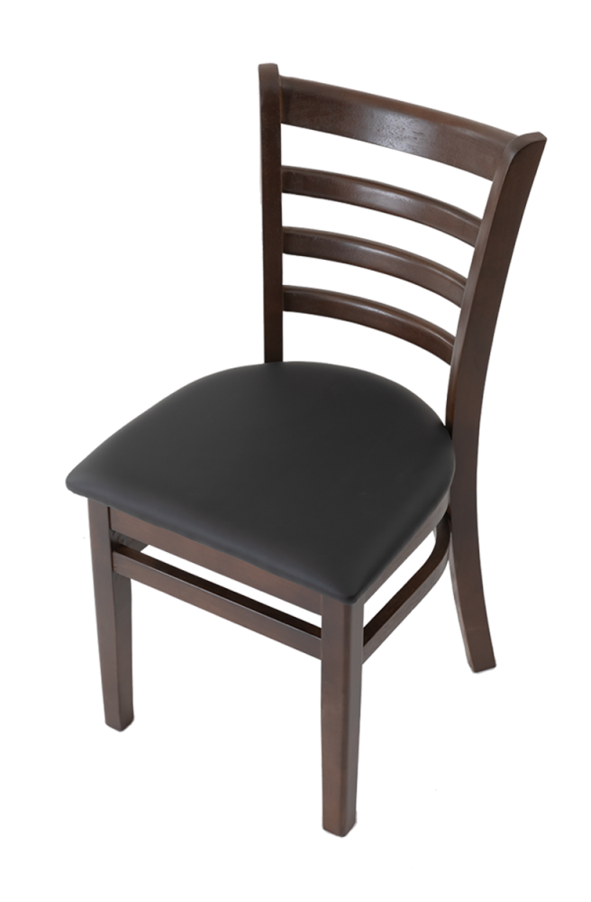 Rubber Wood Dinning Chair with Vinyl Seat of Black, Finish Walnut