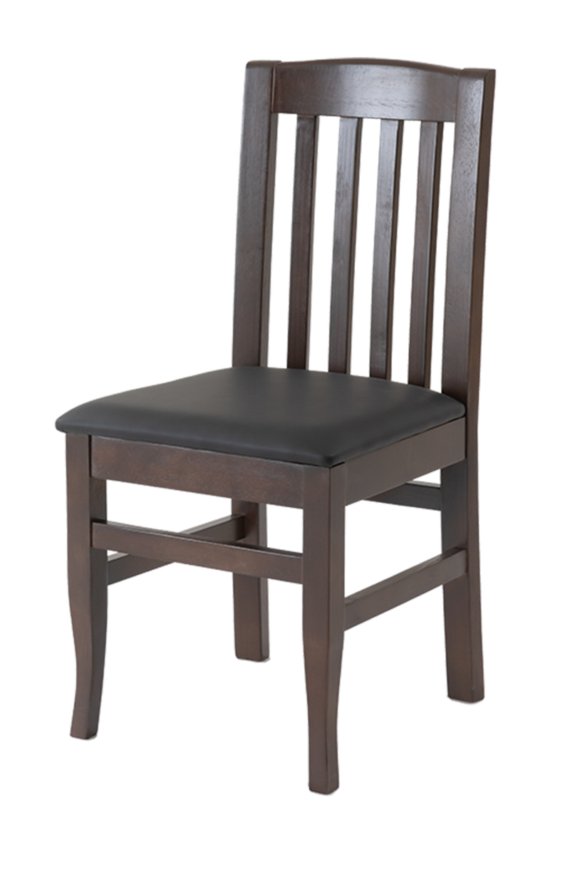 Classical Solid Rubber Wood Chair with Walnut Frame, Black Seat