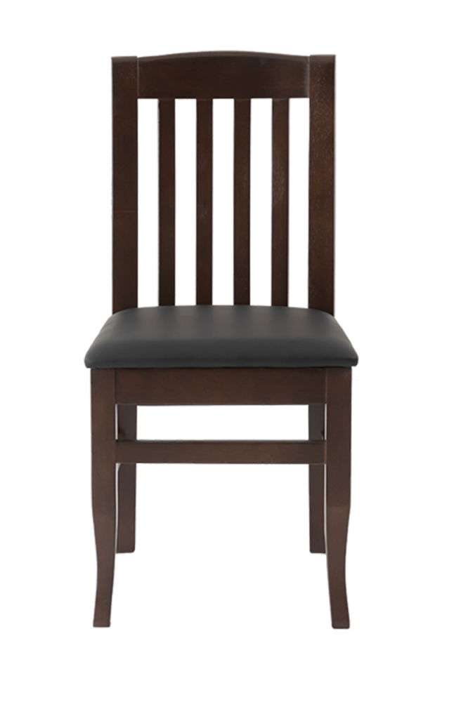 Classical Solid Rubber Wood Chair with Walnut Frame, Black Seat