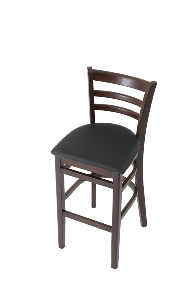 Rubber Wood Barstool with Vinyl Seat of Black, Finish Walnut