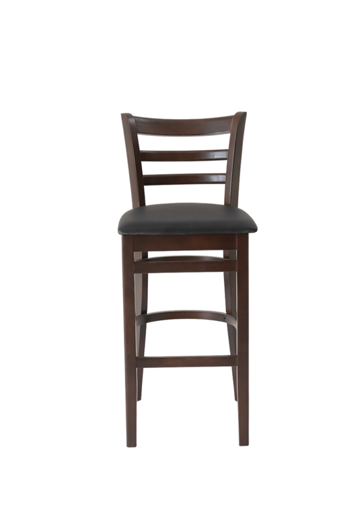 Rubber Wood Barstool with Vinyl Seat of Black, Finish Walnut