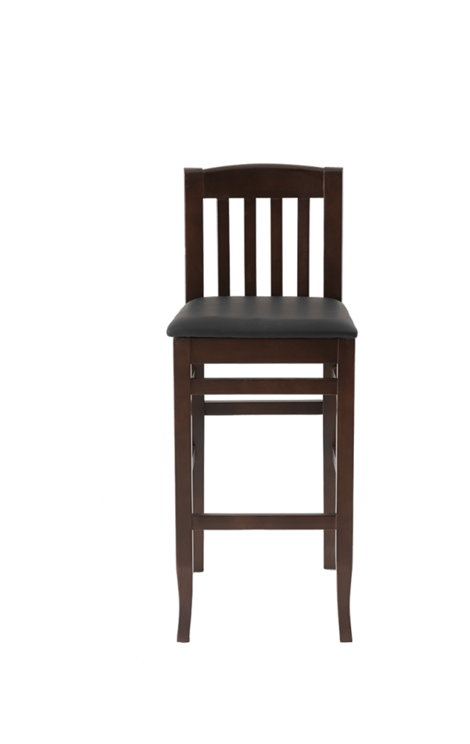 Classical Solid Rubber Wood Barstool with Walnut Frame, Black Seat