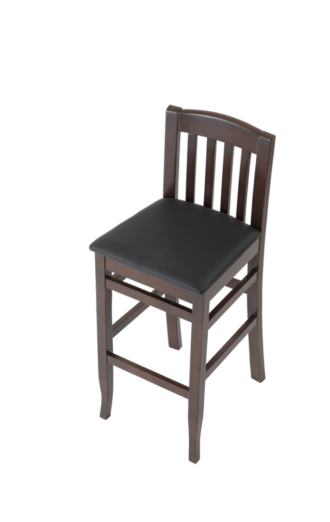 Classical Solid Rubber Wood Barstool with Walnut Frame, Black Seat
