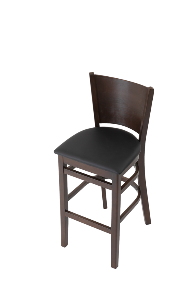 Black Vinyl Seat Barstool with Rubber Wood , Finish Walnut