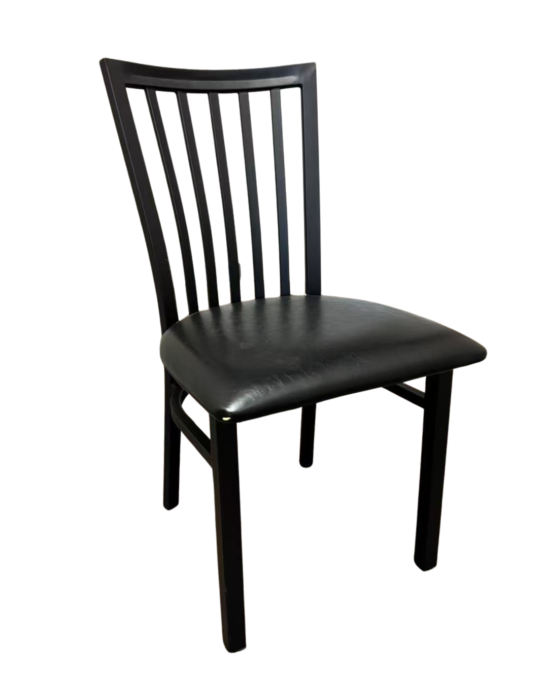 Elongated Vertical Back Metal Chair w/ Veneer Seat