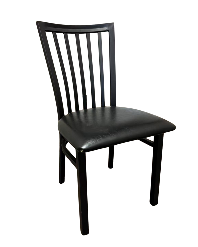 Elongated Vertical Back Metal Chair w/ Veneer Seat