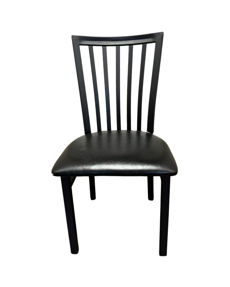 Elongated Vertical Back Metal Chair w/ Veneer Seat