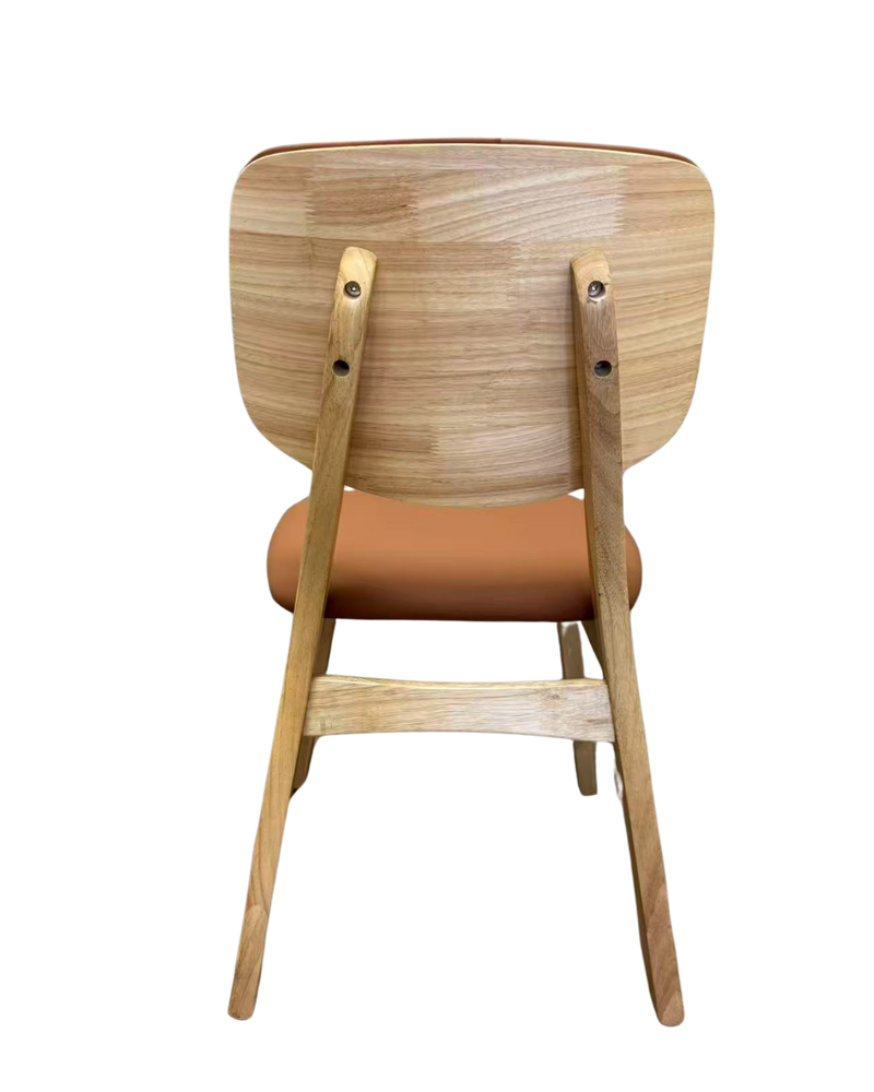 Rubber Wood Chair with Orange Seat, Finish Natural