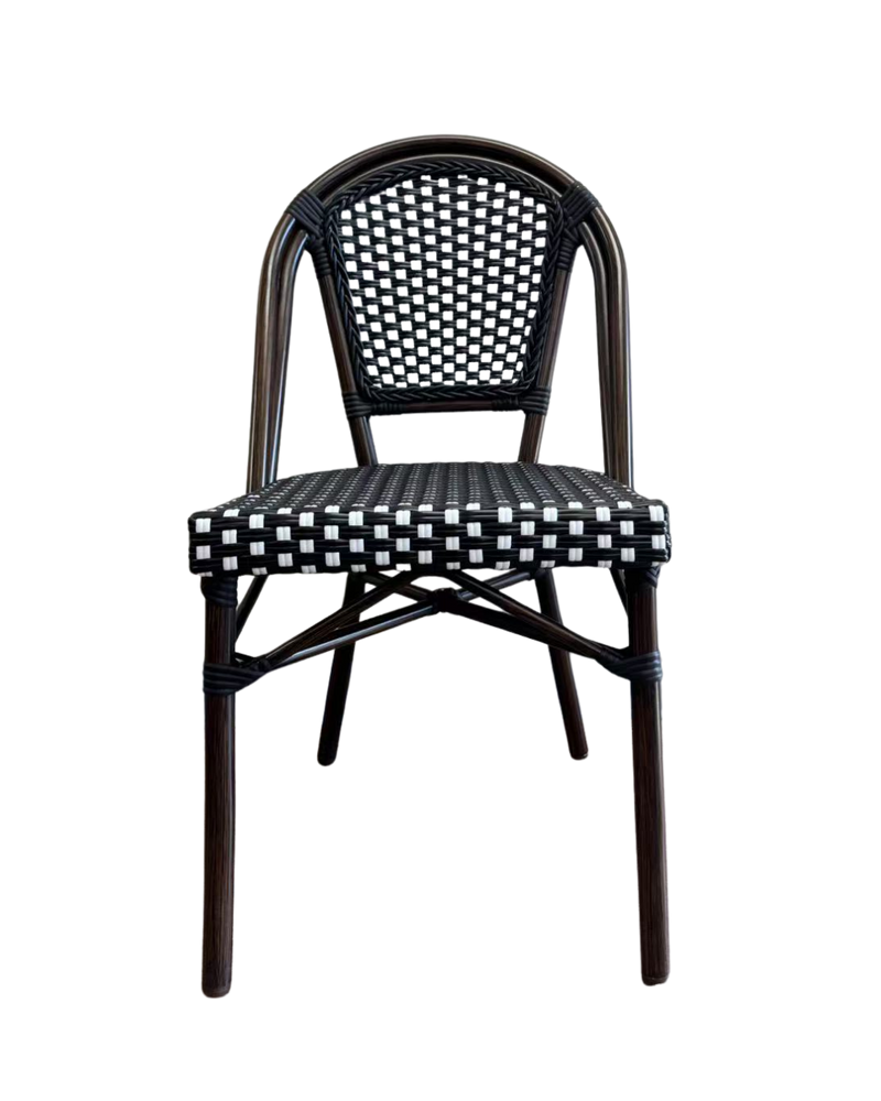Aluminum PE Rattan Chair with Black & White Poly-Woven Seat & Back