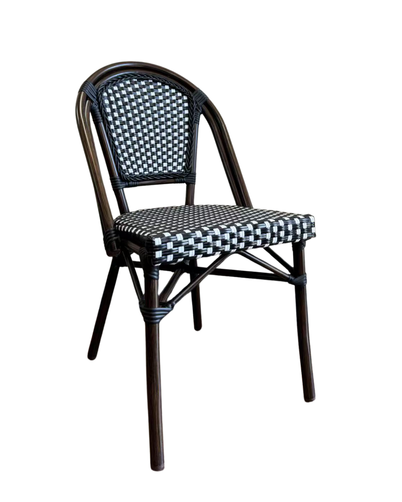 Aluminum PE Rattan Chair with Black & White Poly-Woven Seat & Back