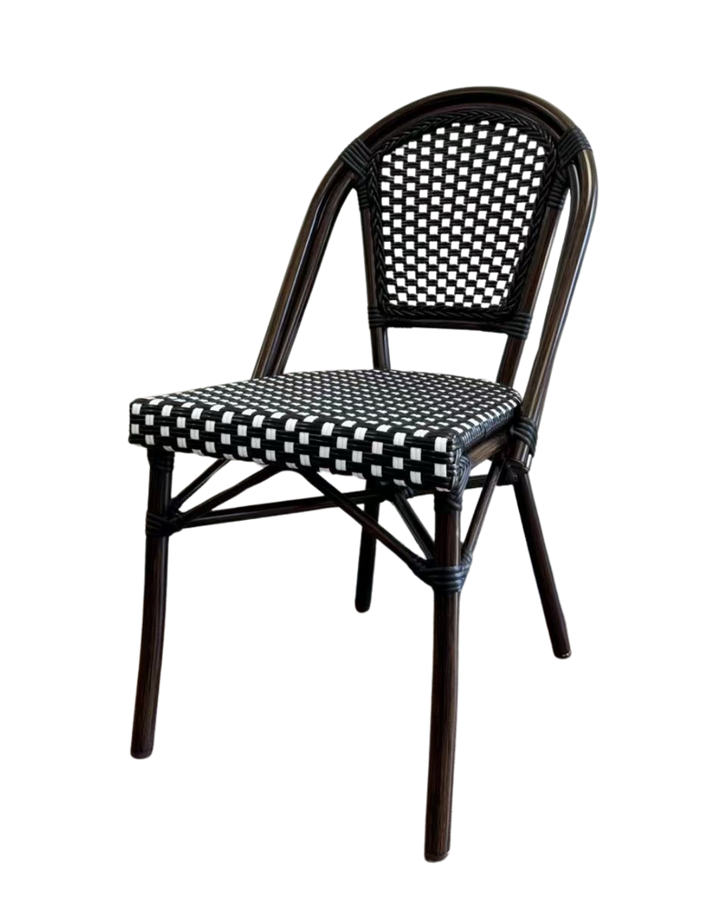 Aluminum PE Rattan Chair with Black & White Poly-Woven Seat & Back