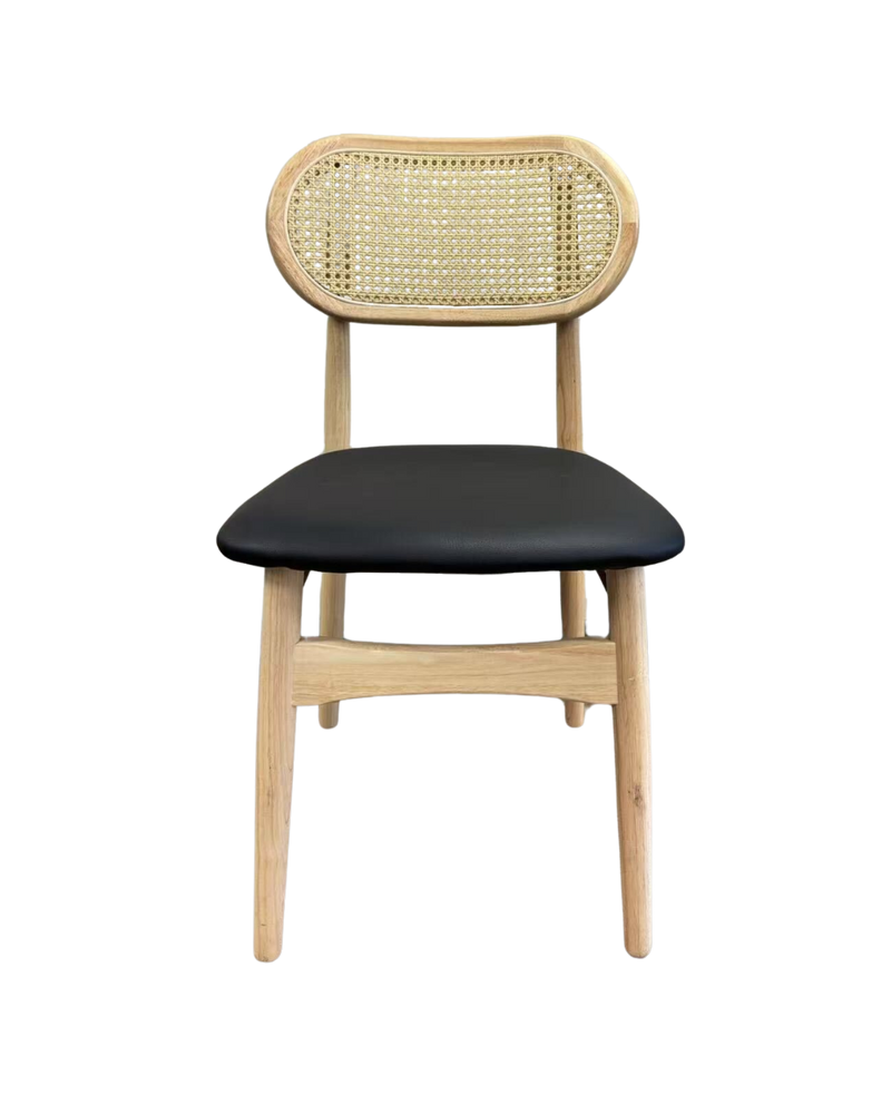 Rubber Wood Chair with PE Rattan Back, Black Seat, Finish Natural,