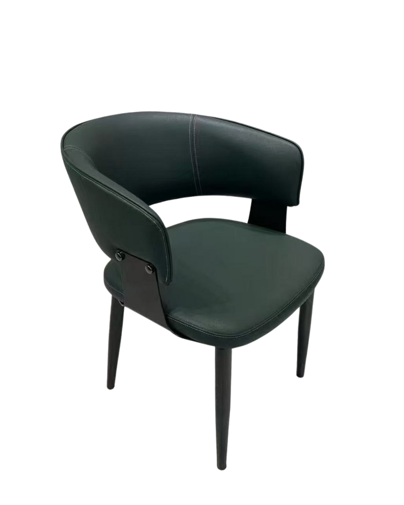 Indoor Metal Chair with Dark Green Upholstered Seat and Backrest