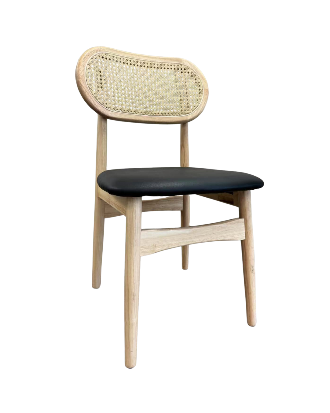 Rubber Wood Chair with PE Rattan Back, Black Seat, Finish Natural,