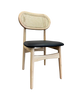Rubber Wood Chair with PE Rattan Back, Black Seat, Finish Natural,