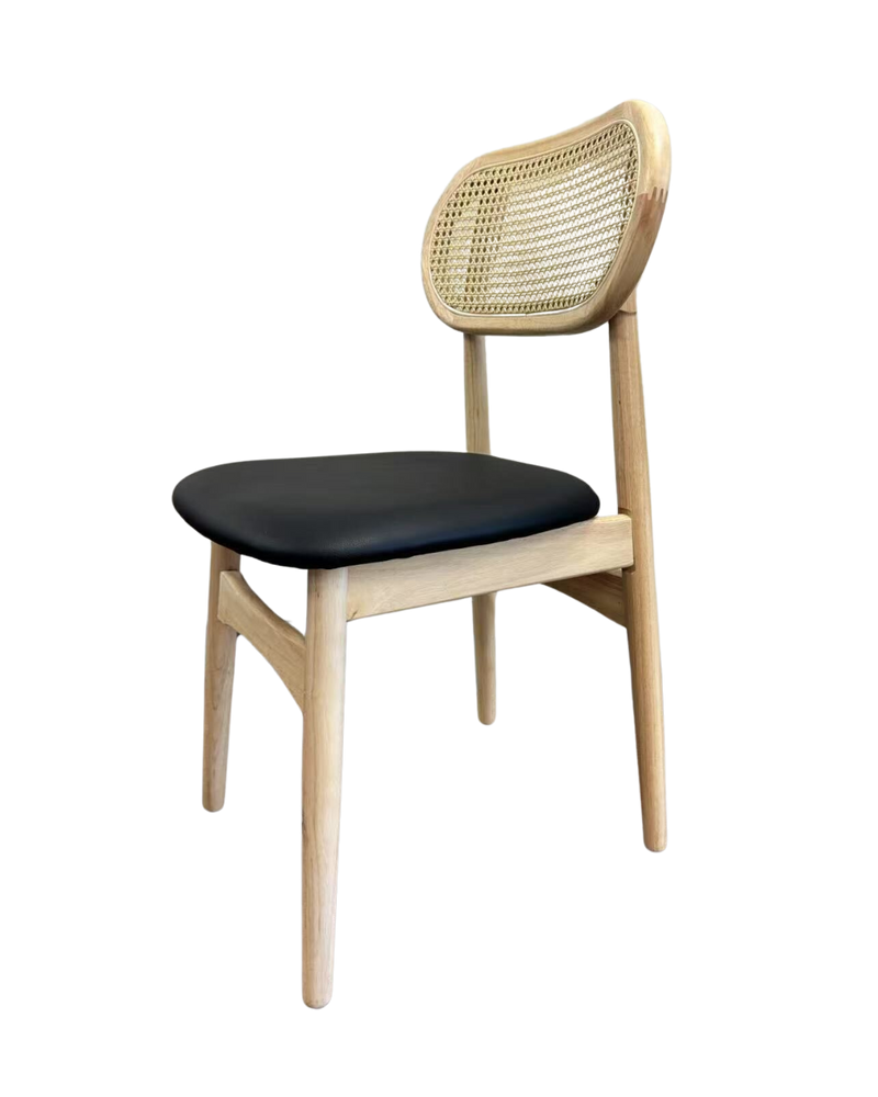 Rubber Wood Chair with PE Rattan Back, Black Seat, Finish Natural,