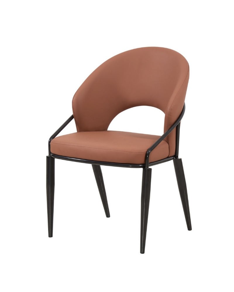 Brown PU Leather Chair with Black Metal Legs