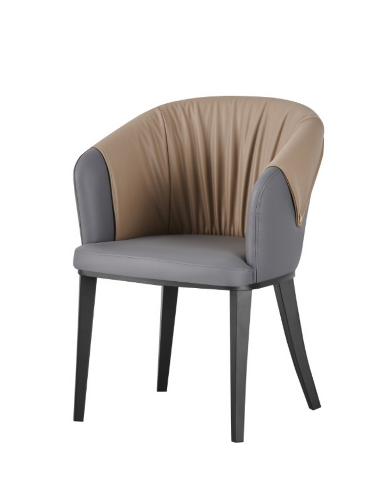 Indoor Chair with Brown Back and Grey Seat in Black Metal Legs