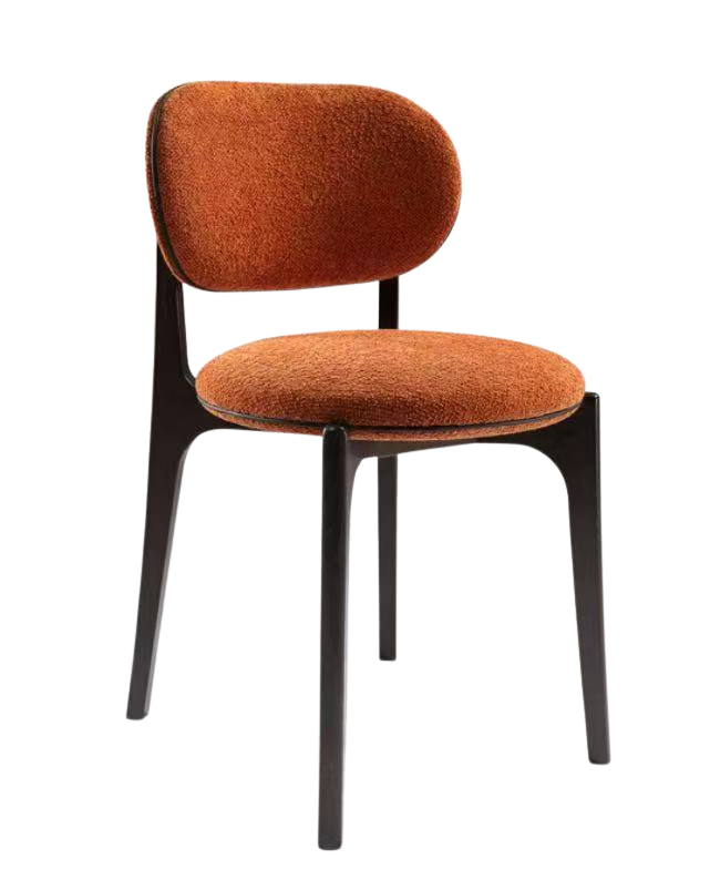 Indoor metal chair with fabric back and seat .