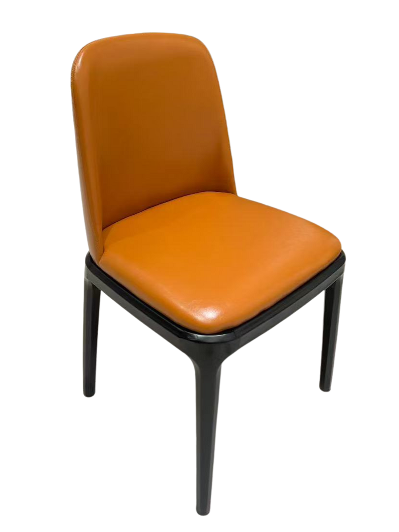 black metal chair with brn vinyl back and seat