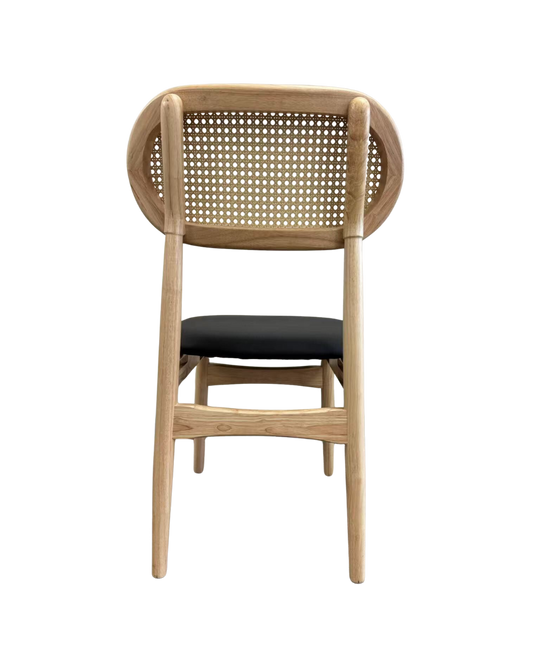 Rubber Wood Chair with PE Rattan Back, Black Seat, Finish Natural,