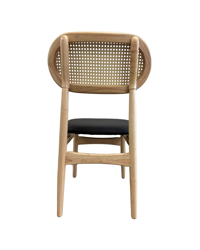 Rubber Wood Chair with PE Rattan Back, Black Seat, Finish Natural,