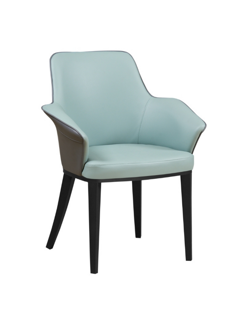 Light Blue Vinyl Armchair with Black Steel Legs
