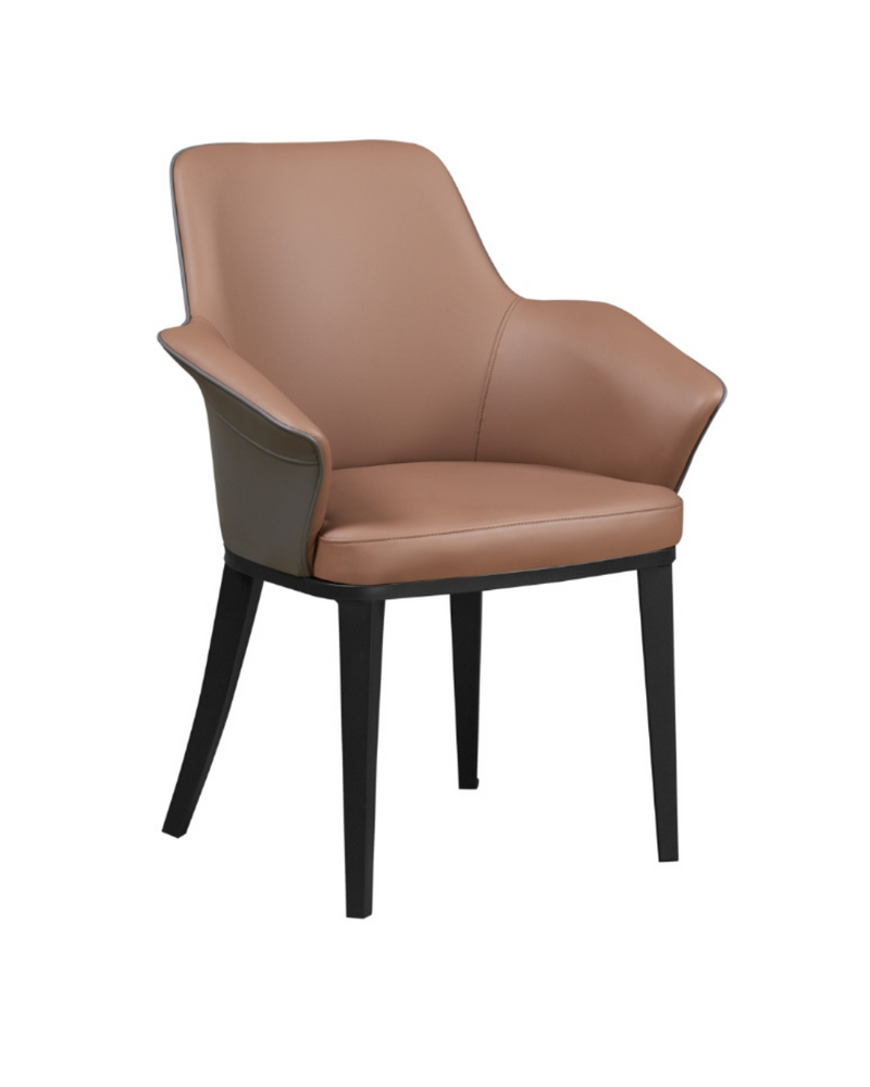 Brown Vinyl Armchair with Black Steel Legs