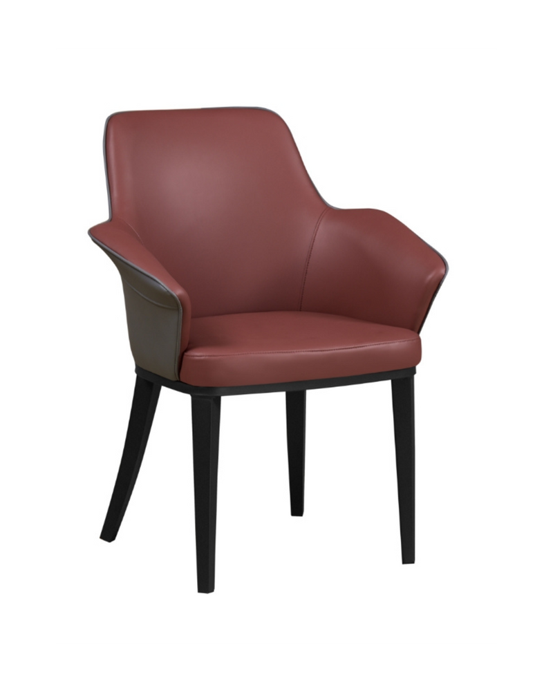 Burgundy Vinyl Armchair with Black Steel Legs