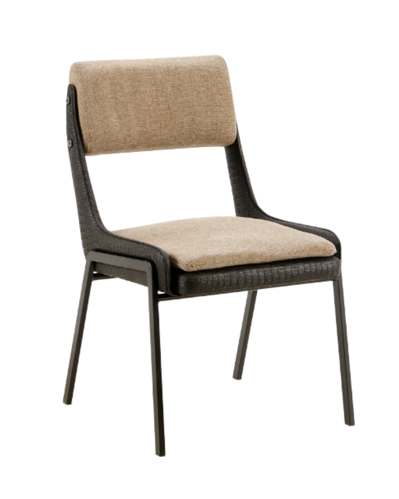 Indoor Metal Armless Chair with Beige Fabric Seat