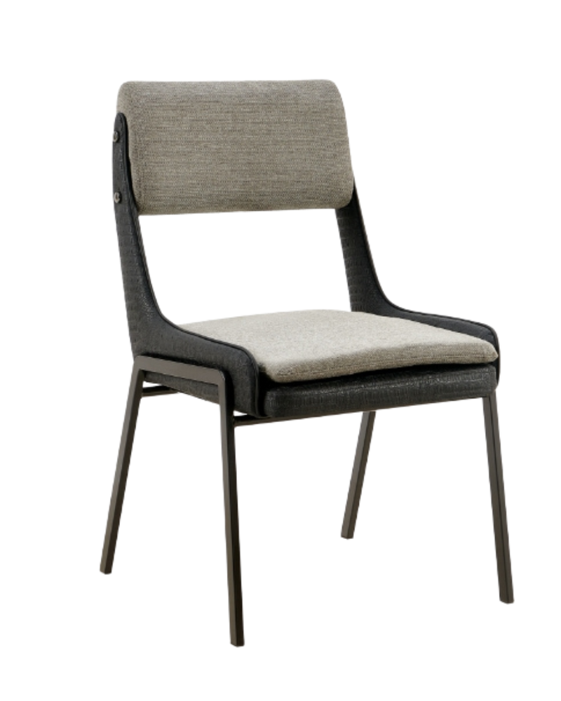 Indoor Metal Armless Chair with Grey Fabric Seat