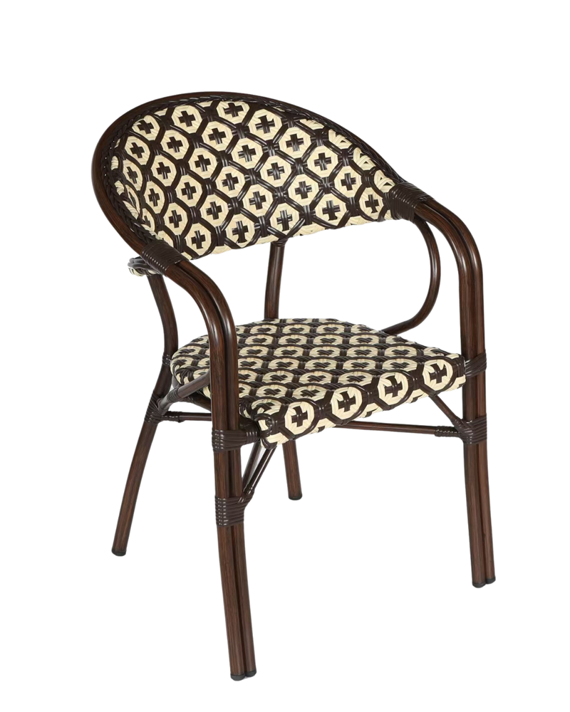 Aluminum Arm Rattan Chair in Brown/Cream Color