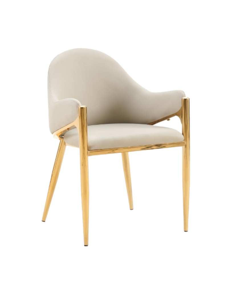 Dining Chair with white Upholstered Seat, Gold Metal Frame for Indoor Use