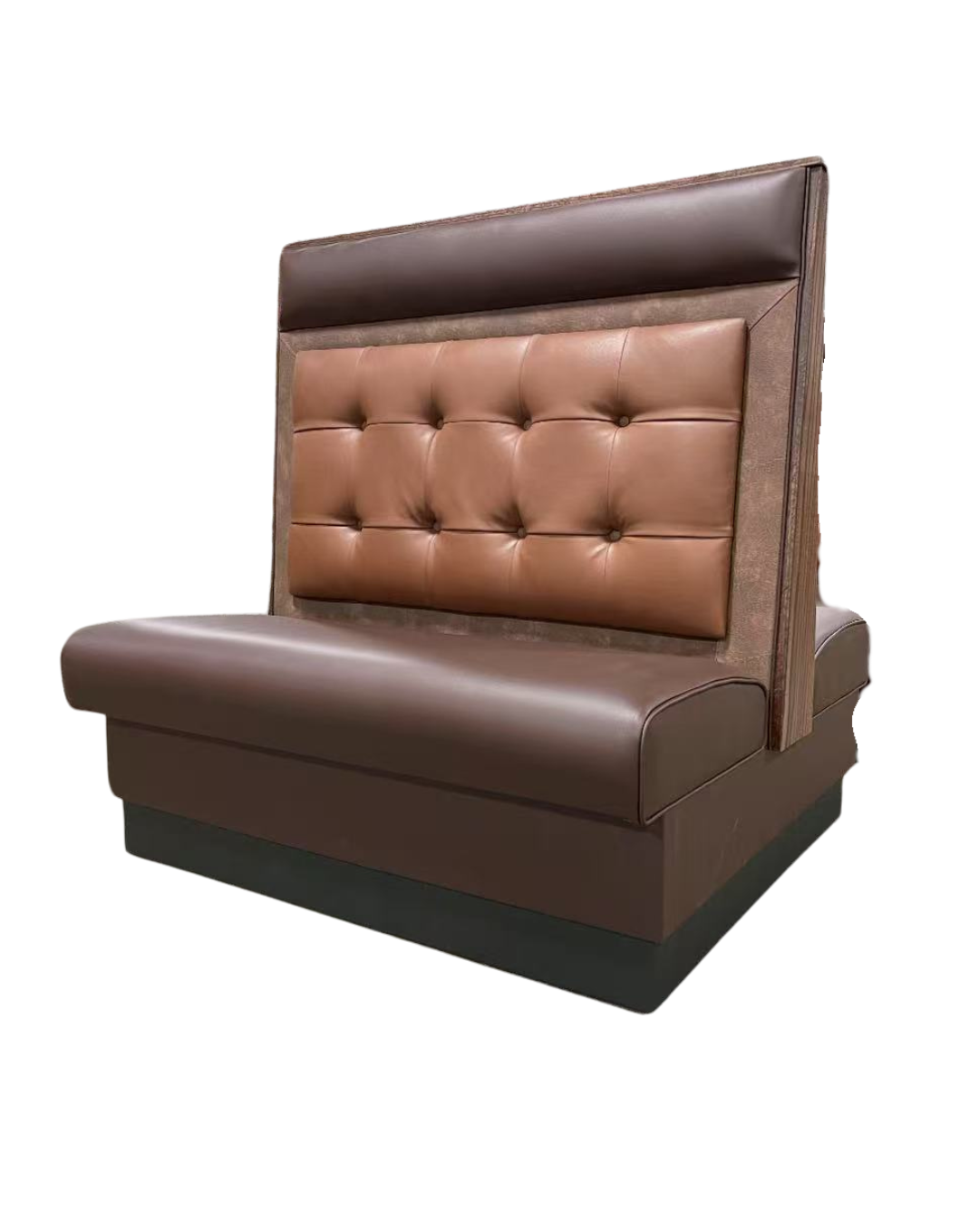 48" Double Booth with Brown Seat and Light Brown Tufted Back