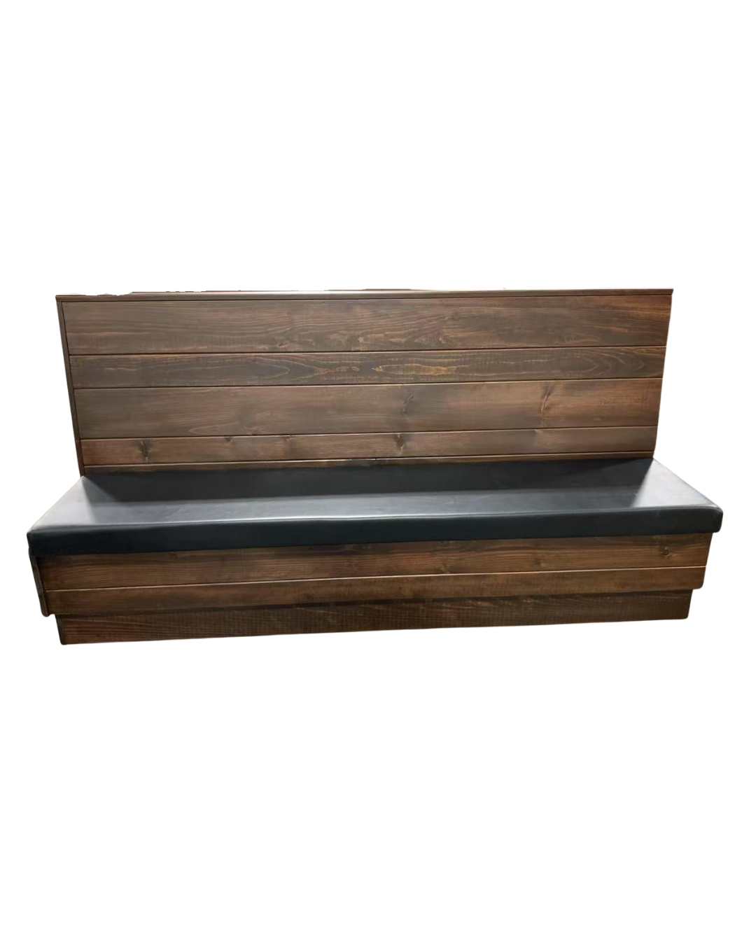 72" Wall Bench in Solid Wood Walnut Color Back & Black Vinyl Seat