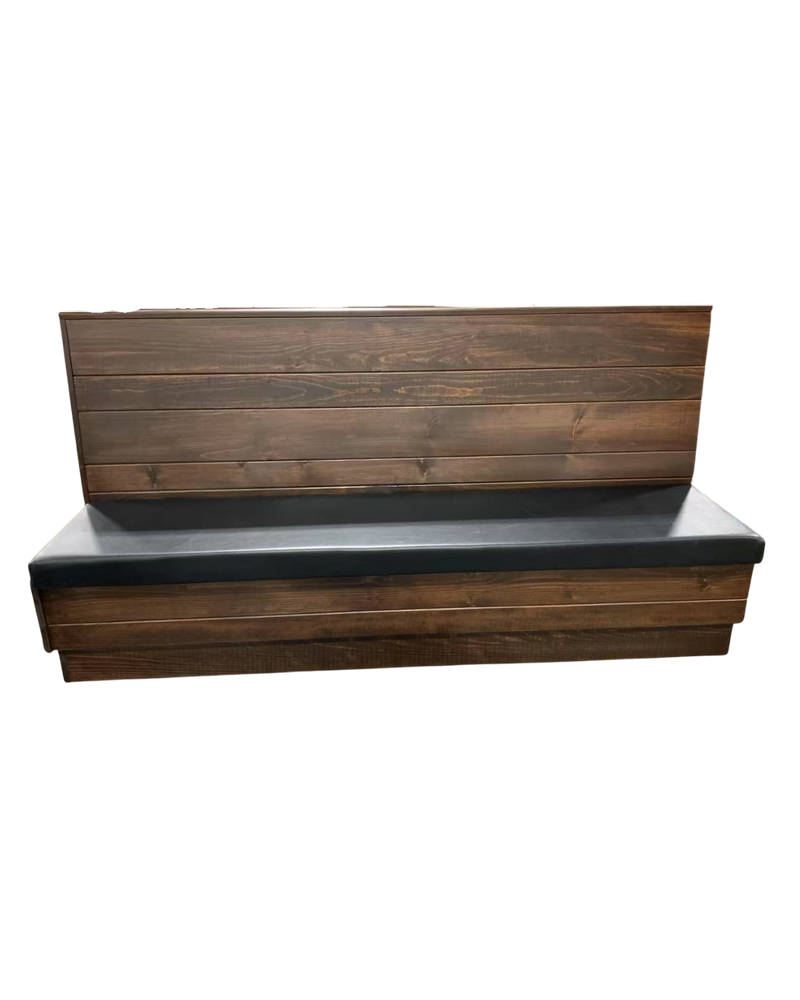 72" Wall Bench in Solid Wood Walnut Color Back & Black Vinyl Seat