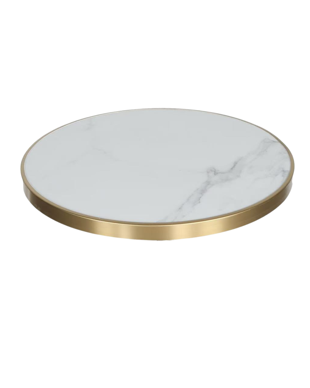 Snow White Marble Sintered Stone Table Top with Gold Stainless Steel Edge