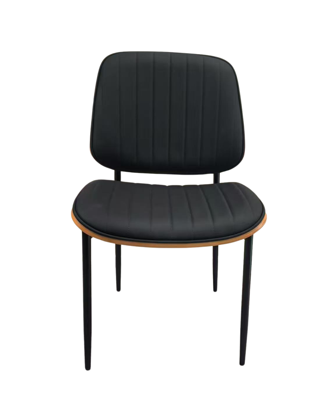 Mid-Century Indoor Modern Metal Chair with Black Vinyl