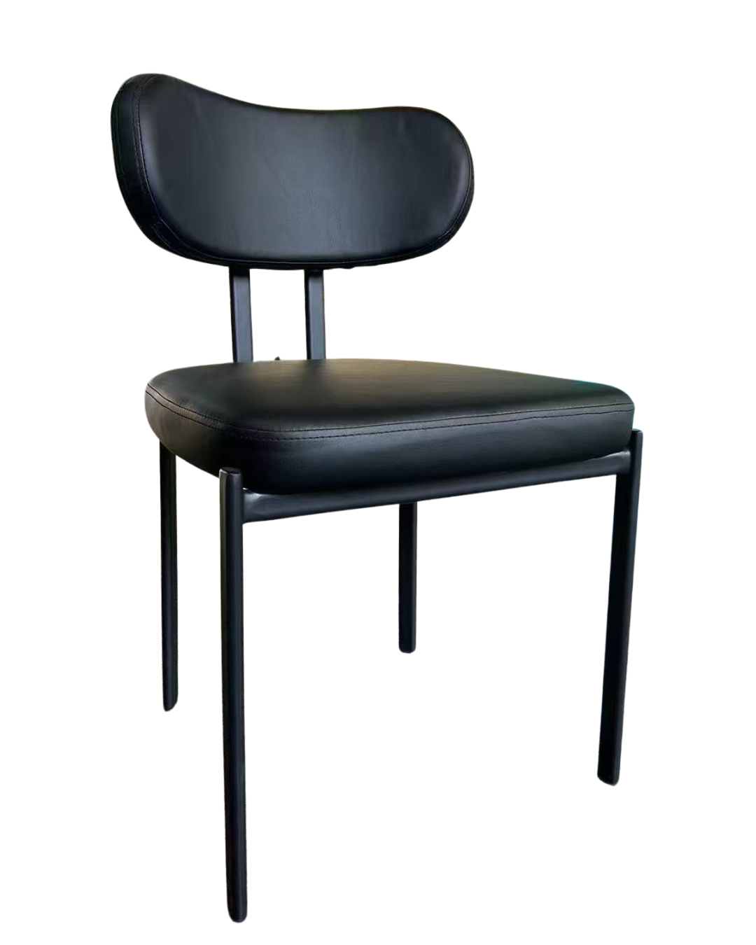 Classic Indoor Metal Chair with Black Upholstered Seat and Backrest