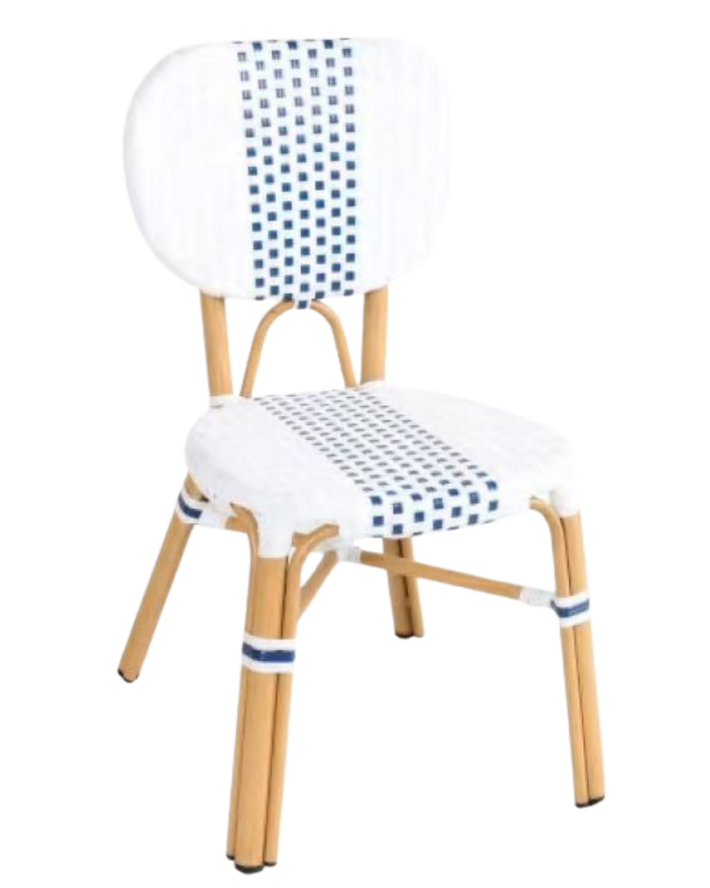Aluminum Rattan Chair in White & Blue