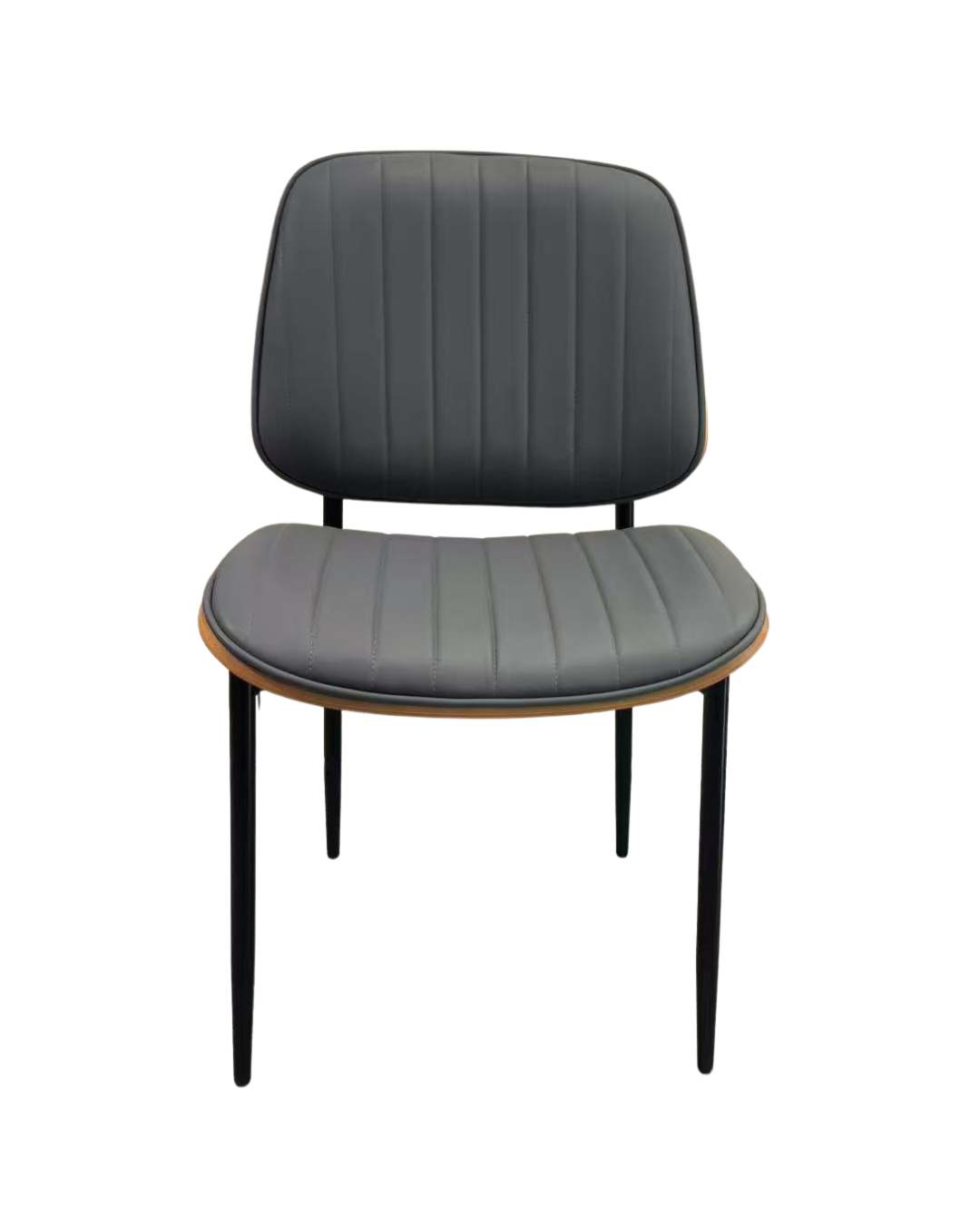 Mid-Century Indoor Modern Metal Chair with Grey Vinyl