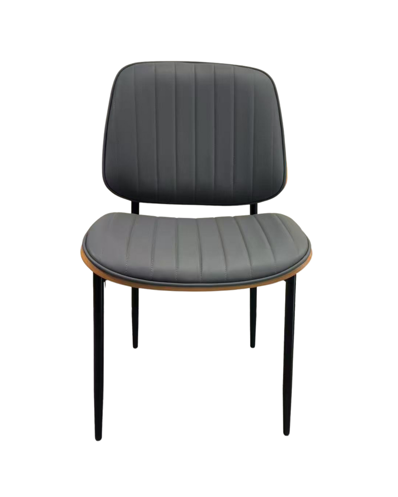 Mid-Century Indoor Modern Metal Chair with Grey Vinyl