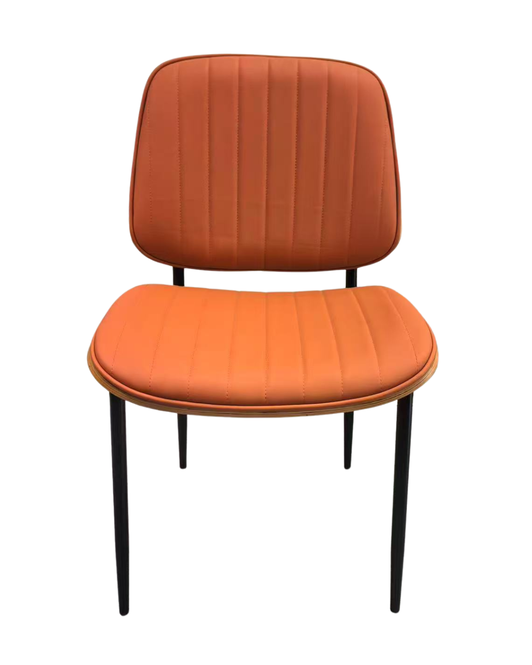 Mid-Century Indoor Modern Metal Chair with Orange Vinyl