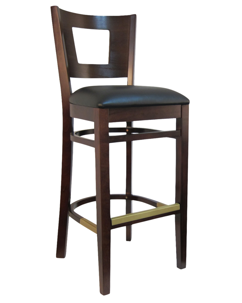 Dark Walnut Wood Barstool with Black Seat