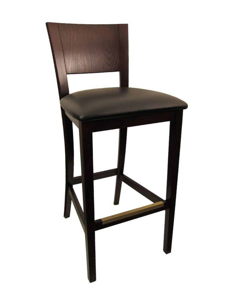 Dark Walnut Wood Barstool with Black Vinyl Seat